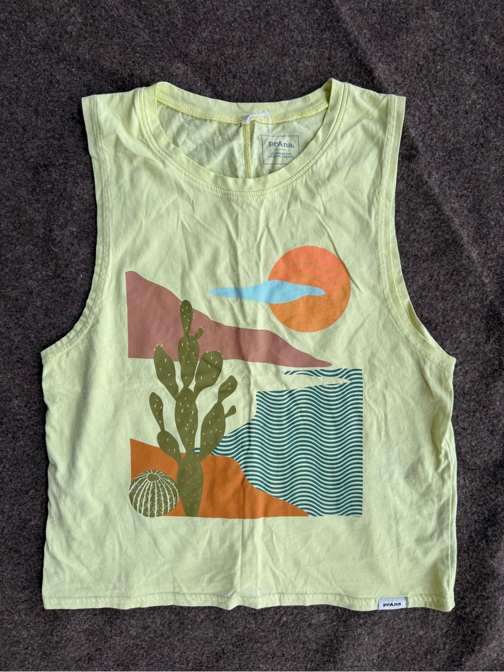 Prana Light Yellow Graphic Desert Tank